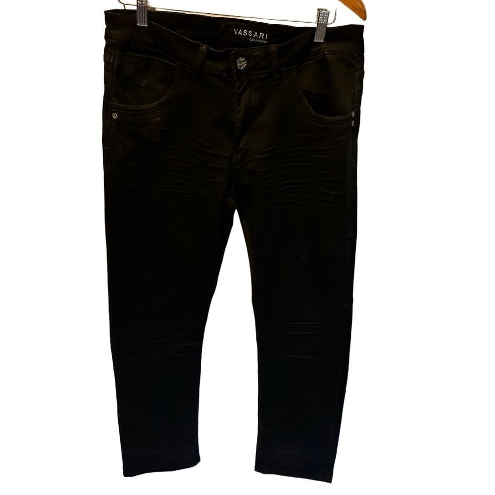 Vassari Los Angeles Black Moto Jeans Biker Stitch Detail Slim Fit Denim Men’s 34